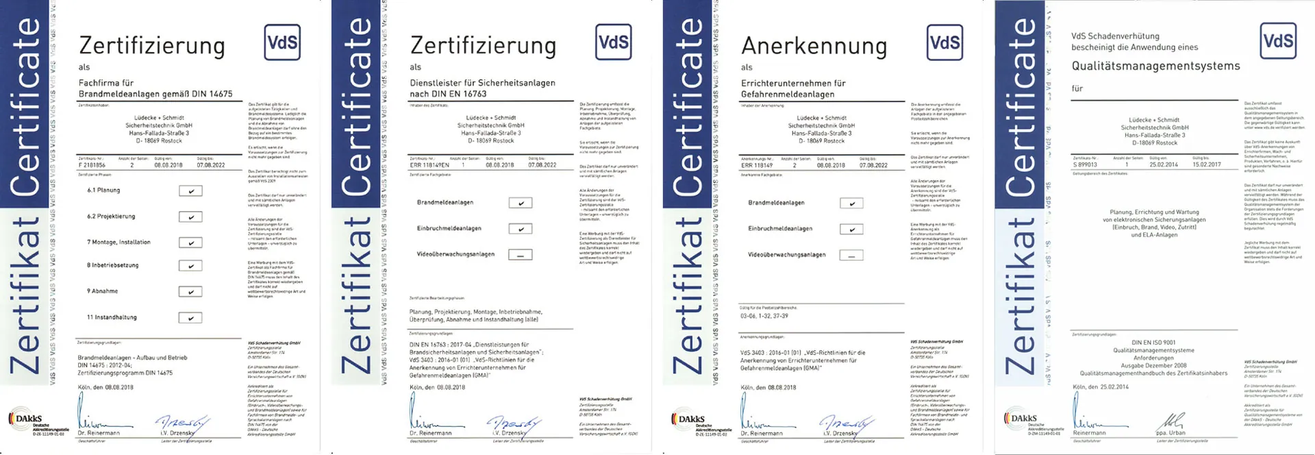 Lüdecke + Schmidt Sicherheitstechnik GmbH | VdS-Zertifikate
